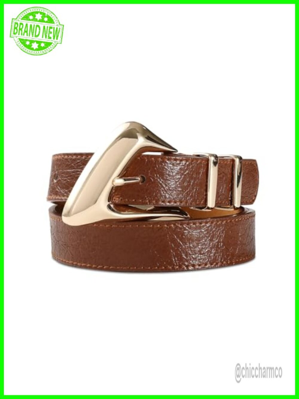 Synthetic Leather Belt with Gold Buckle for Jeans & Dresses